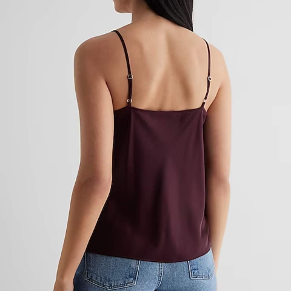 EXPRESS: Satin Beaded Lace Trim V-Neck Downtown Cami - Picture 2 of 6
